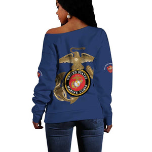 African American Heroes Off Shoulder Sweater Montford Point Marines - Blue - African Pride