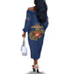 African American Heroes Off The Shoulder Long Sleeve Dress Montford Point Marines - Blue - African Pride