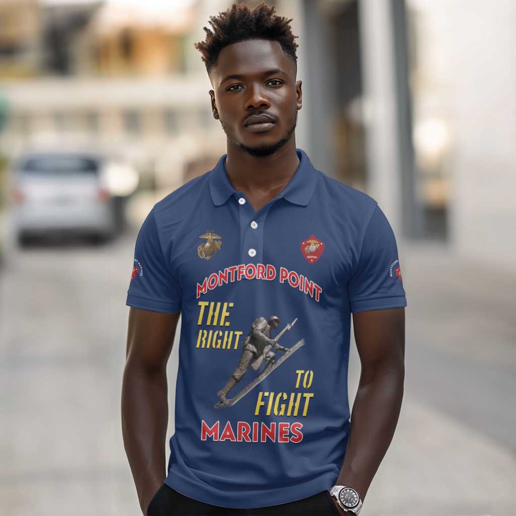 African American Heroes Polo Shirt Montford Point Marines - Blue - African Pride