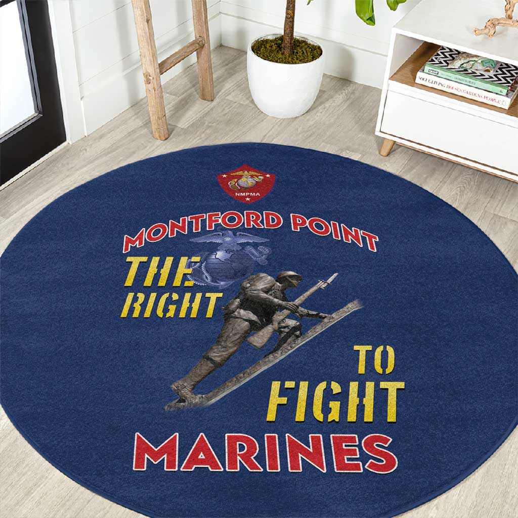 African American Heroes Round Carpet Montford Point Marines - Blue - African Pride
