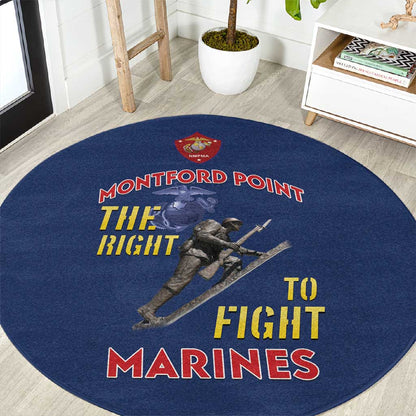 African American Heroes Round Carpet Montford Point Marines - Blue - African Pride