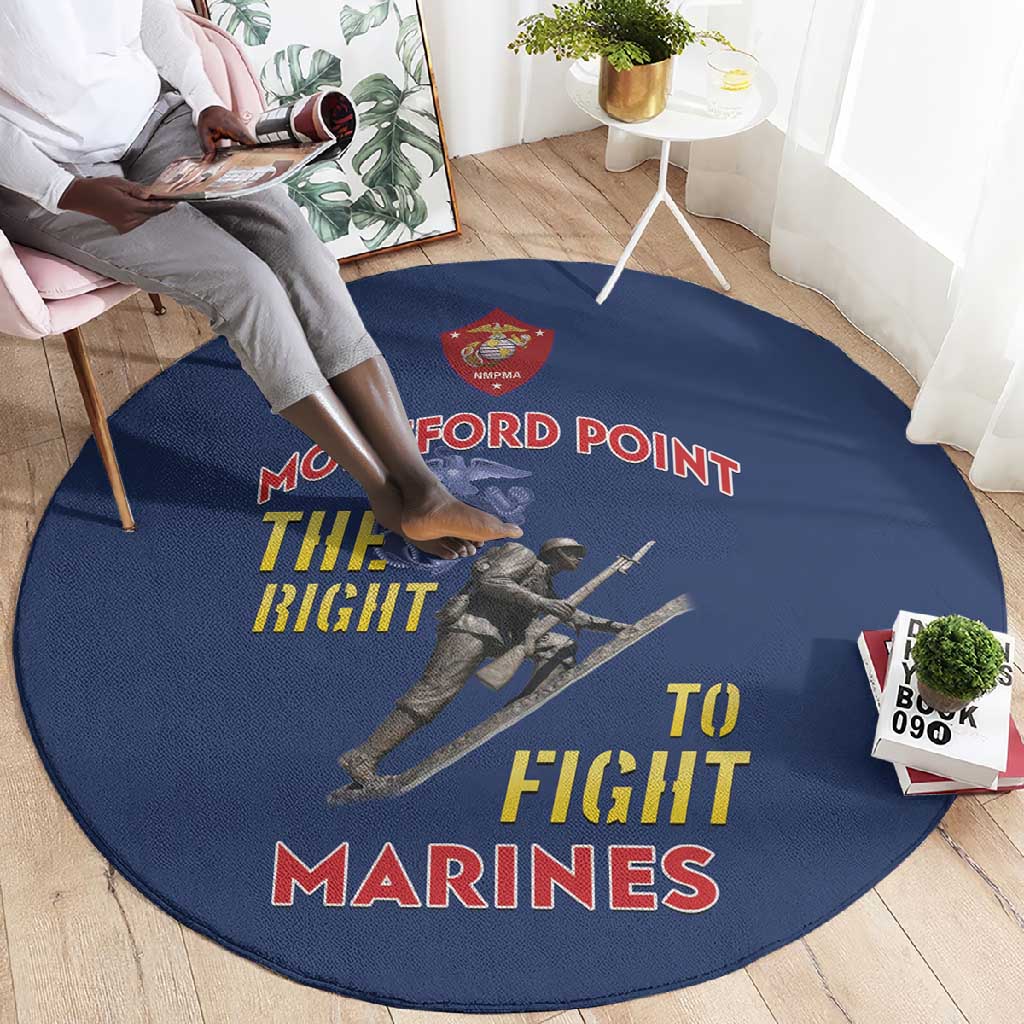 African American Heroes Round Carpet Montford Point Marines - Blue - African Pride