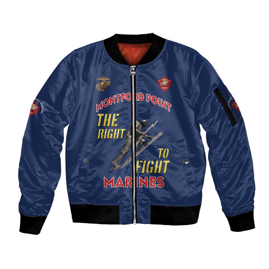 African American Heroes Sleeve Zip Bomber Jacket Montford Point Marines - Blue - African Pride