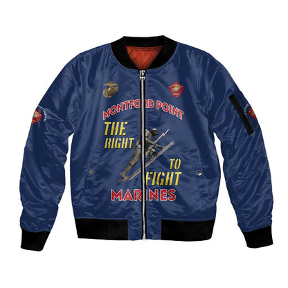 African American Heroes Sleeve Zip Bomber Jacket Montford Point Marines - Blue - African Pride