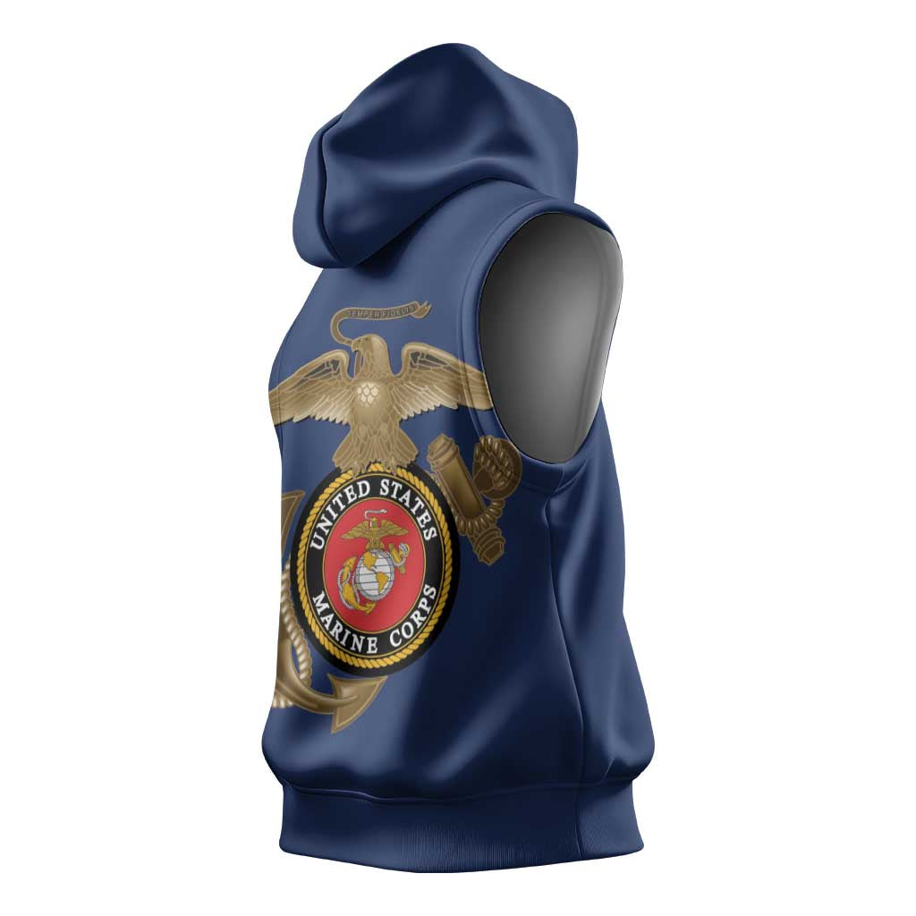 African American Heroes Sleeveless Hoodie Montford Point Marines - Blue - African Pride