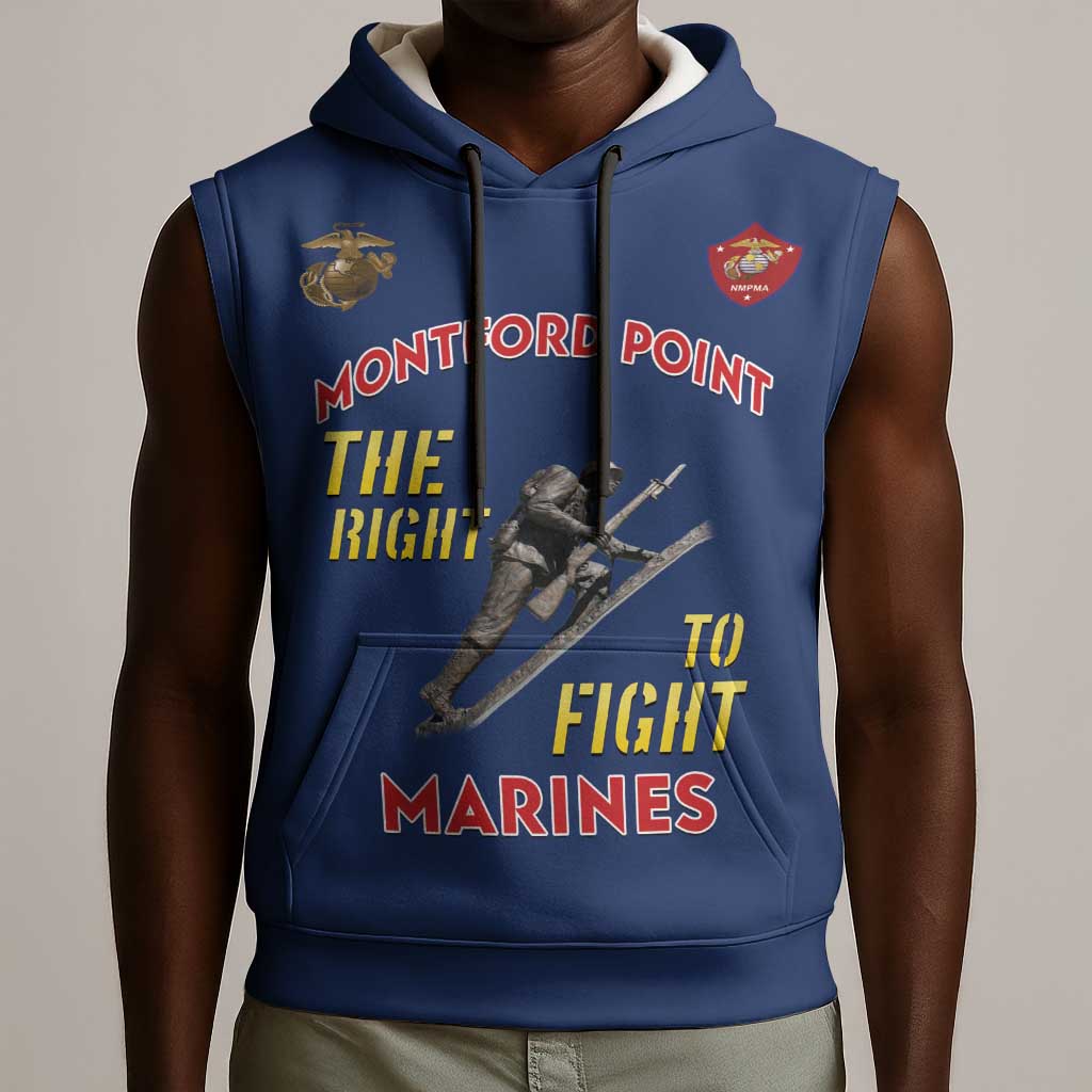 African American Heroes Sleeveless Hoodie Montford Point Marines - Blue - African Pride