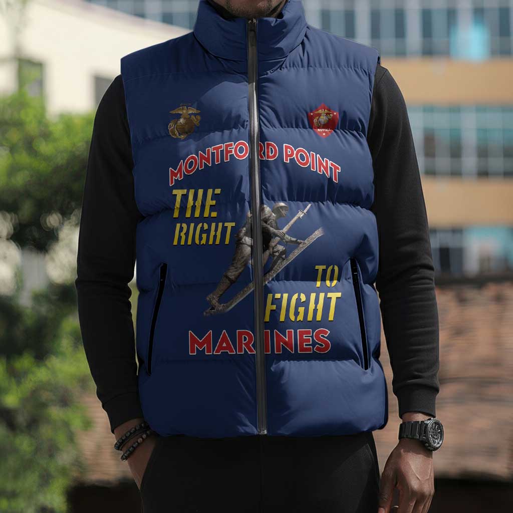 Montford Point Marines Sleeveless Puffer Jacket The Right To Fight - Blue