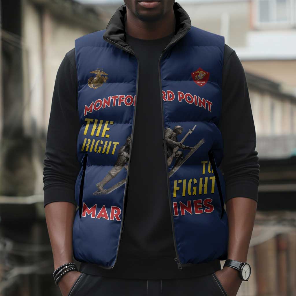 Montford Point Marines Sleeveless Puffer Jacket The Right To Fight - Blue