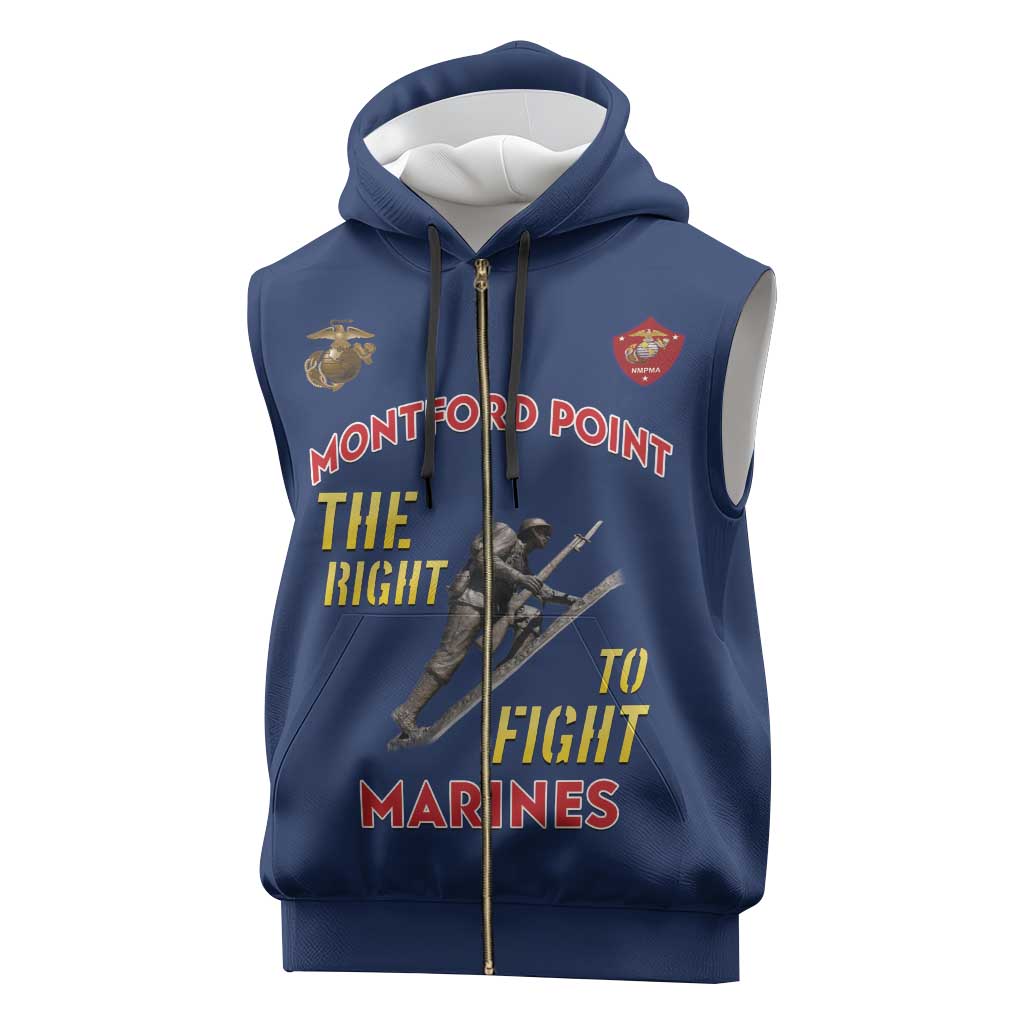 African American Heroes Sleeveless Zip Hoodie Montford Point Marines - Blue - African Pride