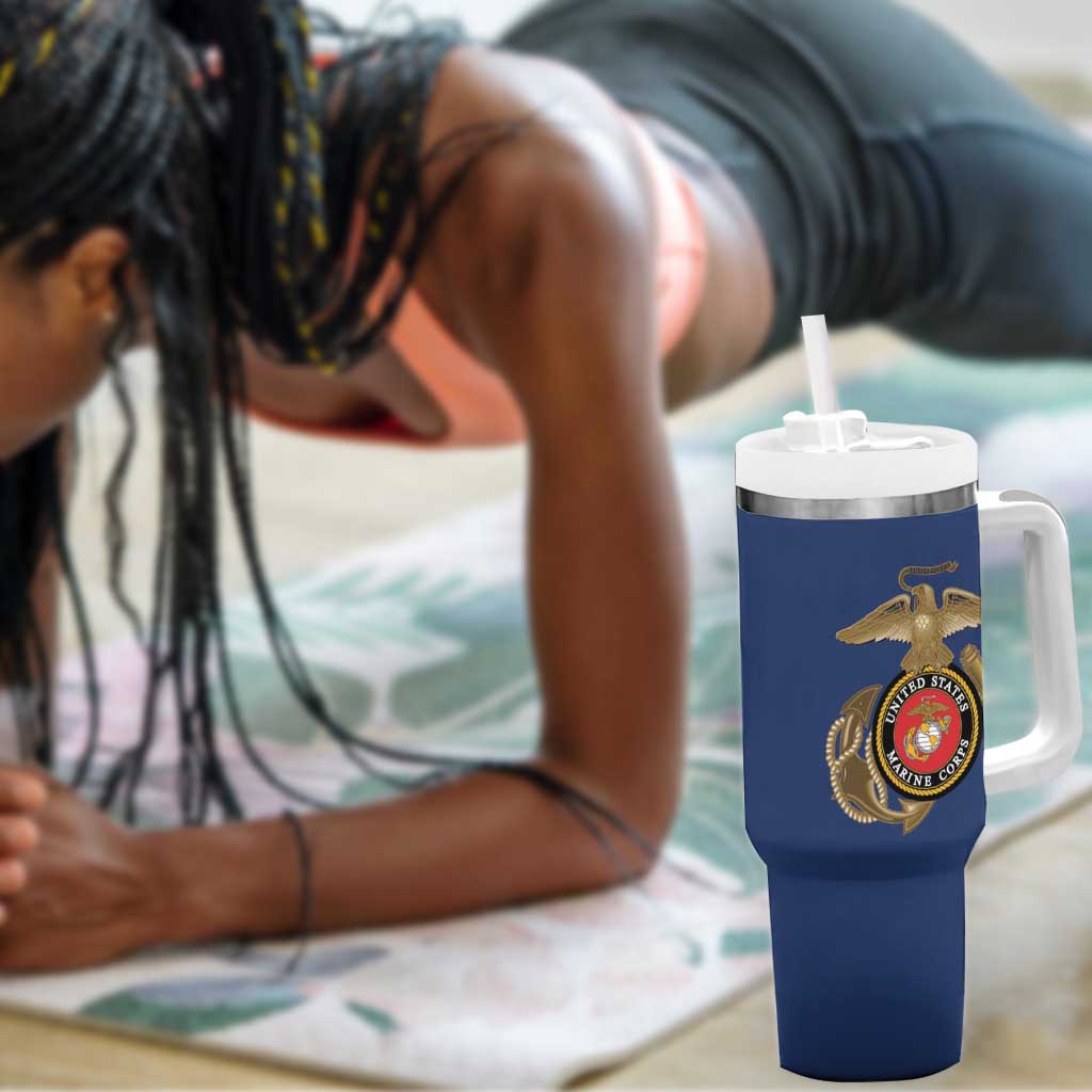African American Heroes Tumbler With Handle Montford Point Marines - Blue - African Pride