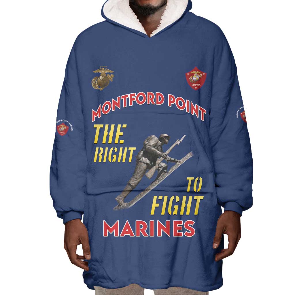 African American Heroes Wearable Blanket Hoodie Montford Point Marines - Blue - African Pride