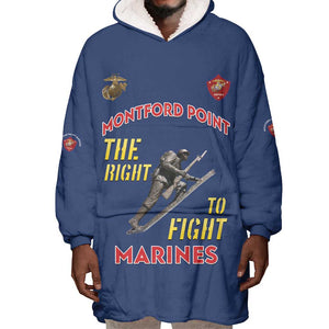 African American Heroes Wearable Blanket Hoodie Montford Point Marines - Blue - African Pride