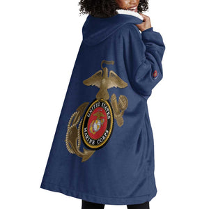 African American Heroes Wearable Blanket Hoodie Montford Point Marines - Blue - African Pride
