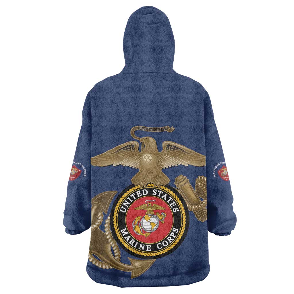 African American Heroes Wearable Blanket Hoodie Montford Point Marines - Blue - African Pride