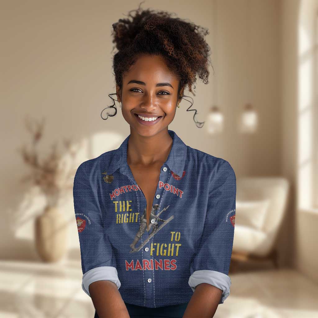 African American Heroes Women Casual Shirt Montford Point Marines - Blue - African Pride