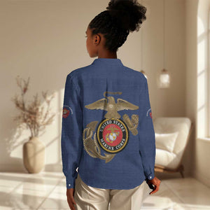 African American Heroes Women Casual Shirt Montford Point Marines - Blue - African Pride