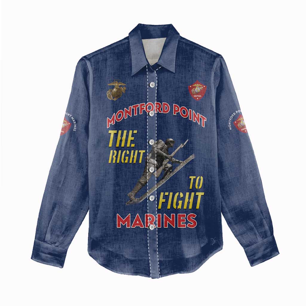 African American Heroes Women Casual Shirt Montford Point Marines - Blue - African Pride