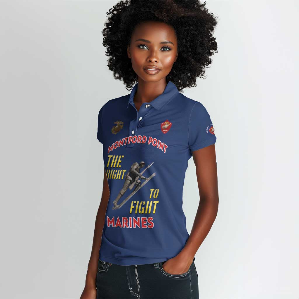 African American Heroes Women Polo Shirt Montford Point Marines - Blue - African Pride