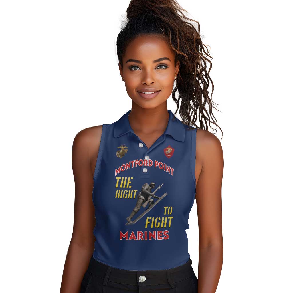 African American Heroes Women Sleeveless Polo Shirt Montford Point Marines - Blue - African Pride