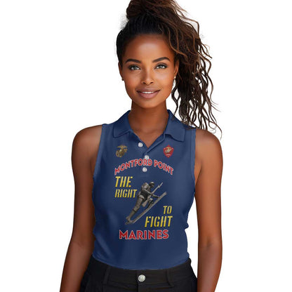 African American Heroes Women Sleeveless Polo Shirt Montford Point Marines - Blue - African Pride