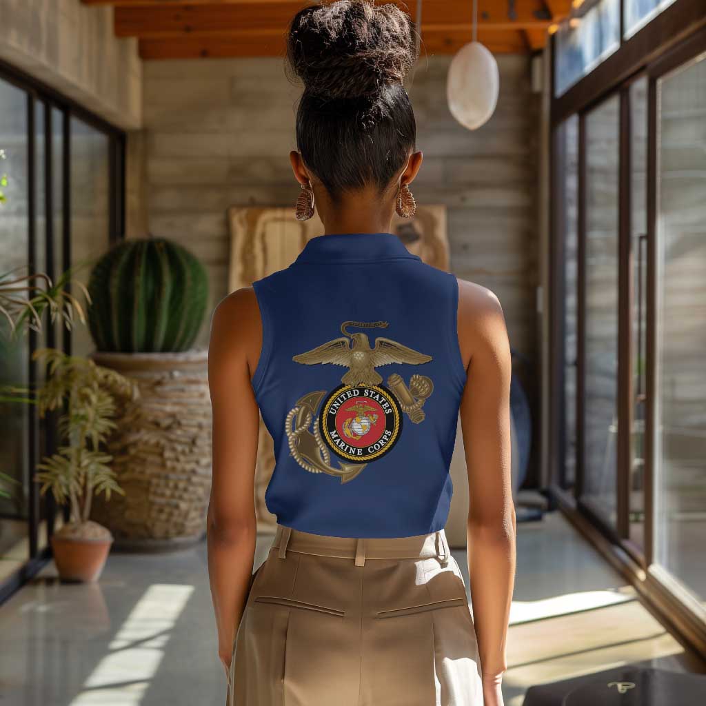 African American Heroes Women Sleeveless Polo Shirt Montford Point Marines - Blue - African Pride