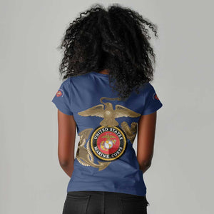 African American Heroes Women V-Neck T-Shirt Montford Point Marines - Blue - African Pride