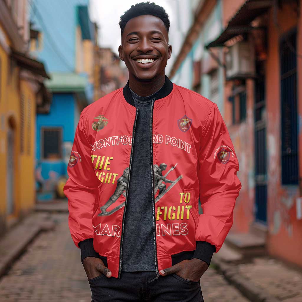 African American Heroes Bomber Jacket Montford Point Marines - Red - African Pride