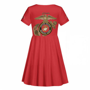 African American Heroes Kid Short Sleeve Dress Montford Point Marines - Red - African Pride