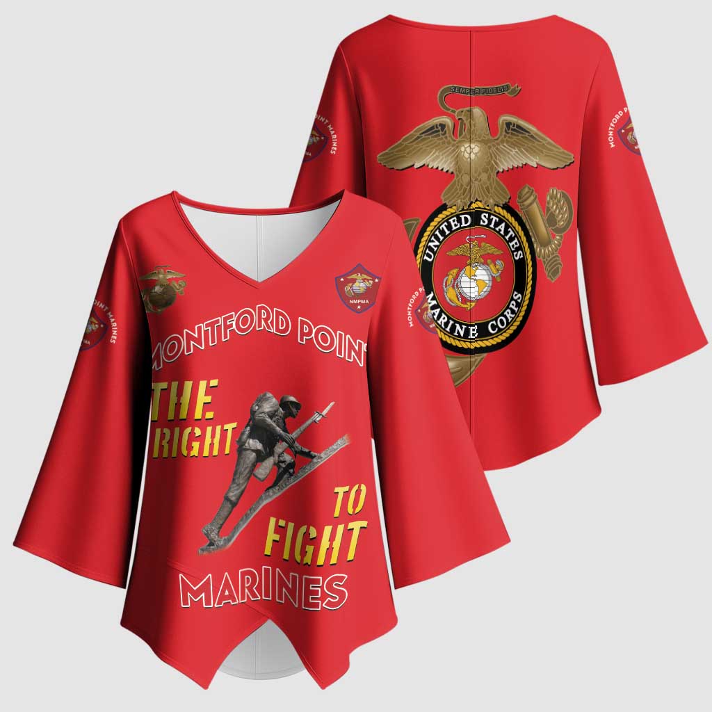 Montford Point Marines Kimono Sleeve Blouse The Right To Fight - Red