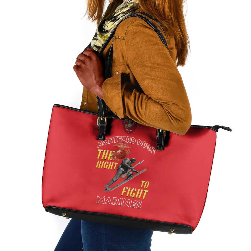 African American Heroes Leather Tote Bag Montford Point Marines - Red - African Pride