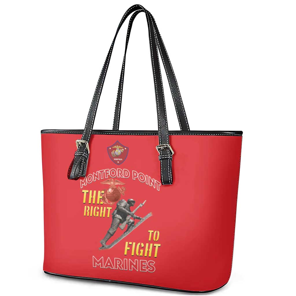 African American Heroes Leather Tote Bag Montford Point Marines - Red - African Pride