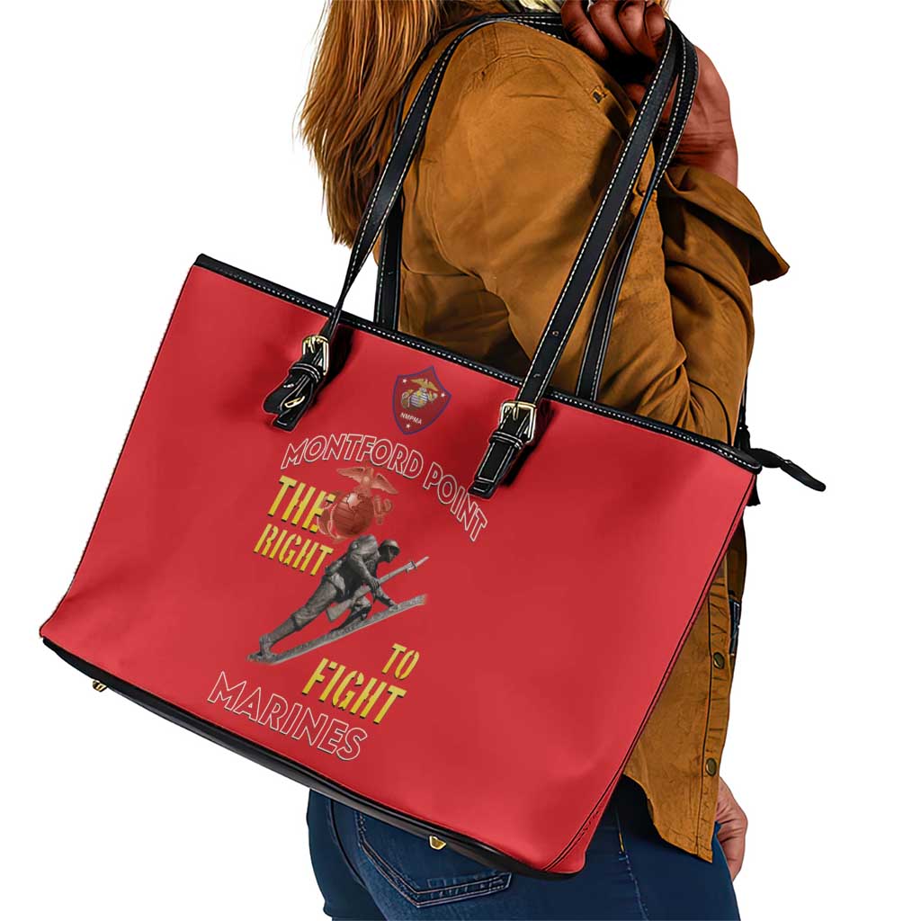 African American Heroes Leather Tote Bag Montford Point Marines - Red - African Pride