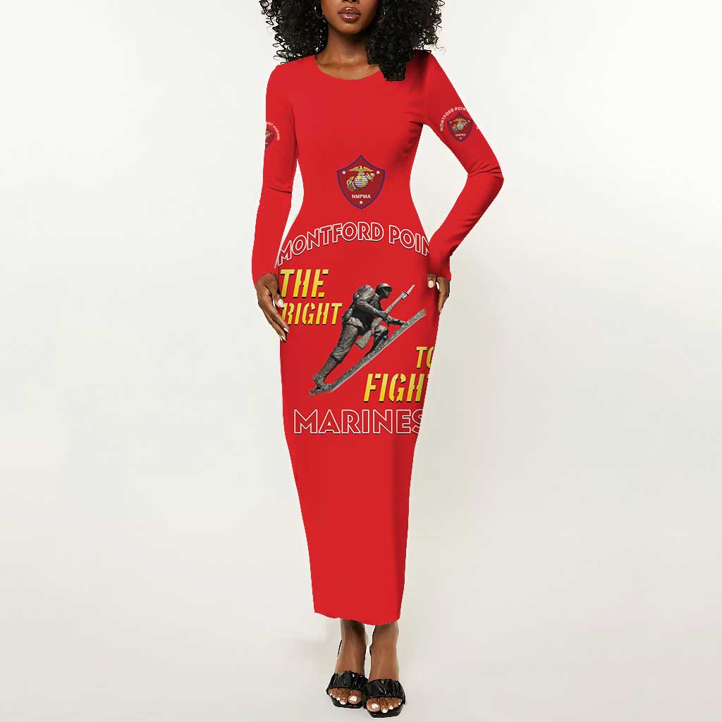 African American Heroes Long Sleeve Bodycon Dress Montford Point Marines - Red - African Pride