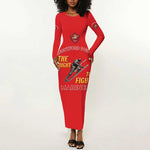 African American Heroes Long Sleeve Bodycon Dress Montford Point Marines - Red - African Pride