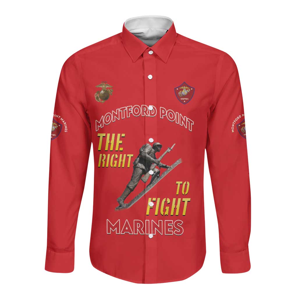 African American Heroes Long Sleeve Button Shirt Montford Point Marines - Red - African Pride