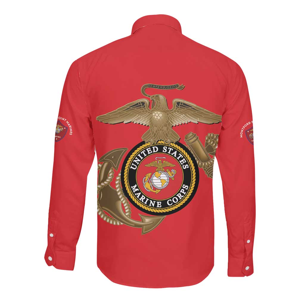 African American Heroes Long Sleeve Button Shirt Montford Point Marines - Red - African Pride