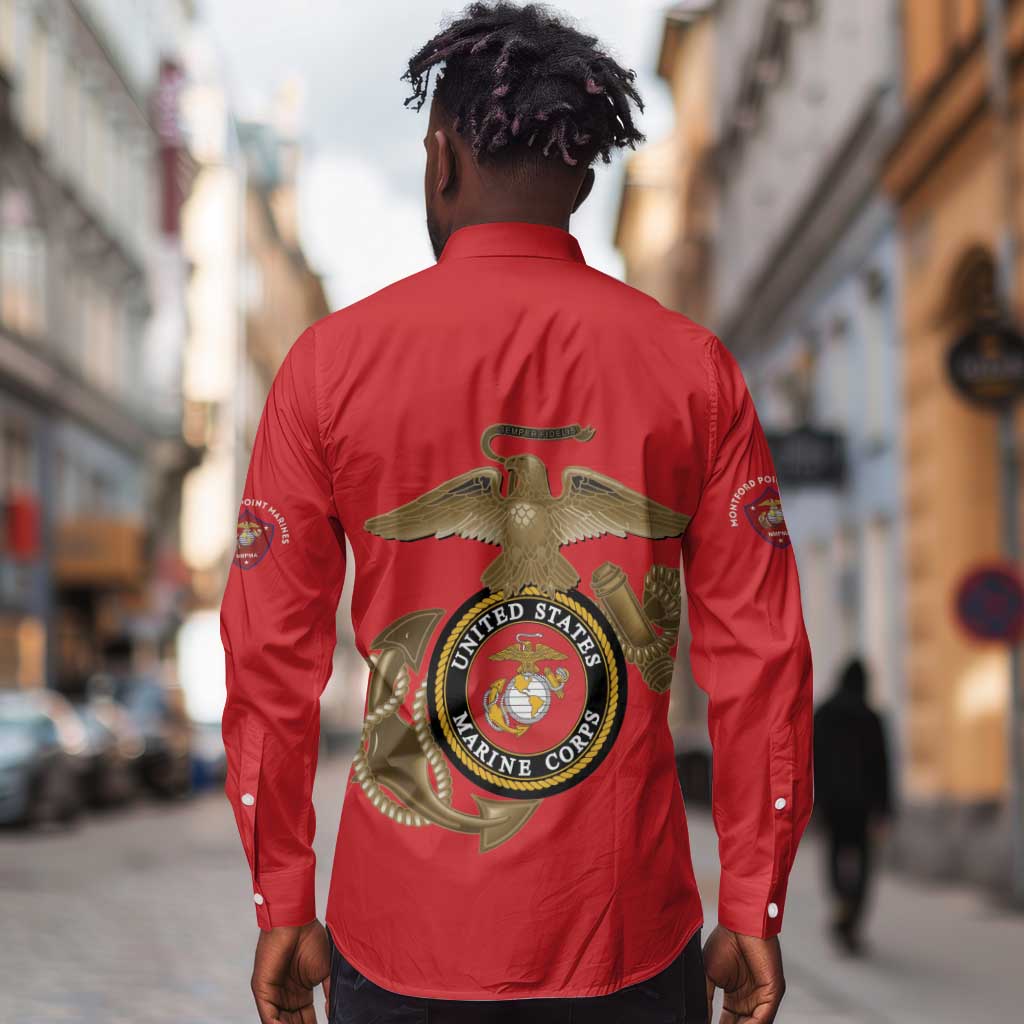 African American Heroes Long Sleeve Button Shirt Montford Point Marines - Red - African Pride