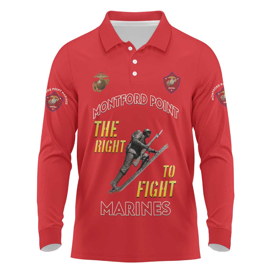African American Heroes Long Sleeve Polo Shirt Montford Point Marines - Red - African Pride