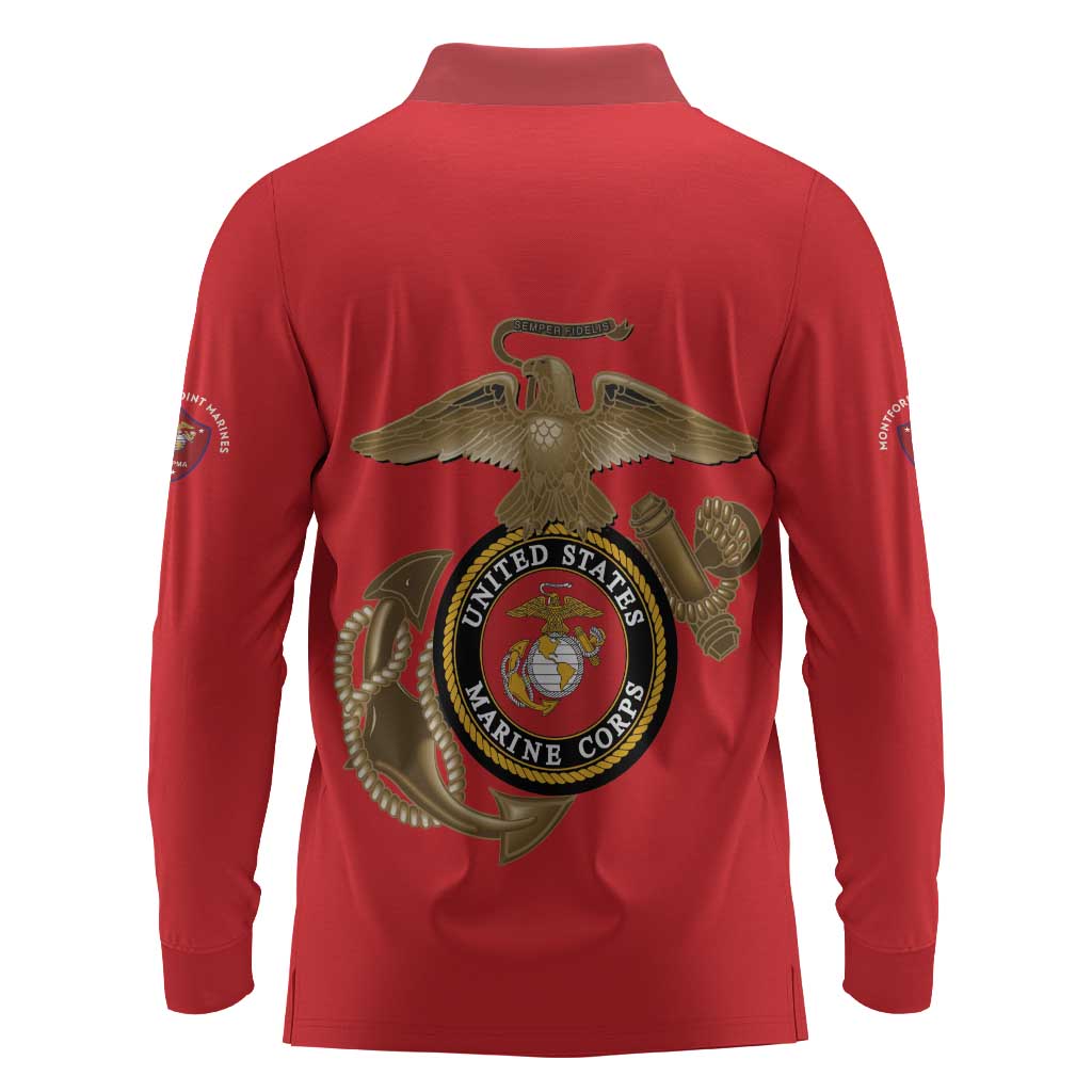 African American Heroes Long Sleeve Polo Shirt Montford Point Marines - Red - African Pride