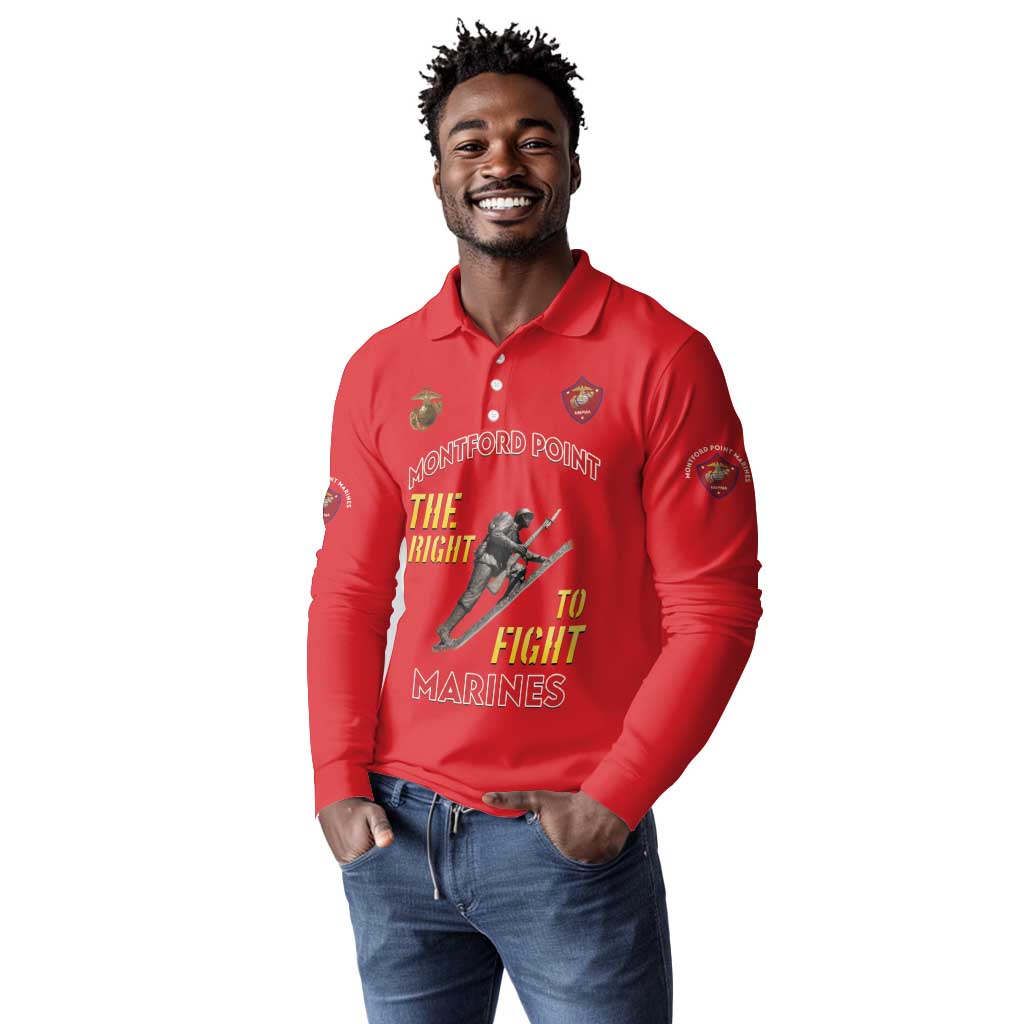 African American Heroes Long Sleeve Polo Shirt Montford Point Marines - Red - African Pride