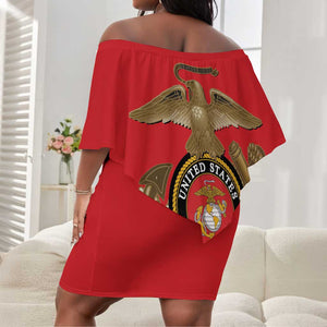 African American Heroes Off Shoulder Short Dress Montford Point Marines - Red - African Pride