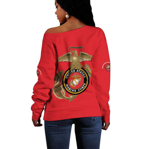 African American Heroes Off Shoulder Sweater Montford Point Marines - Red - African Pride