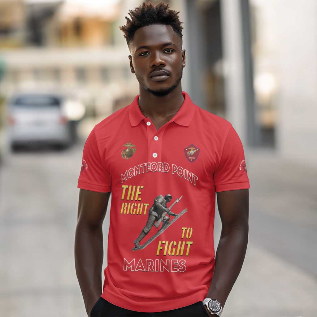 African American Heroes Polo Shirt Montford Point Marines - Red - African Pride