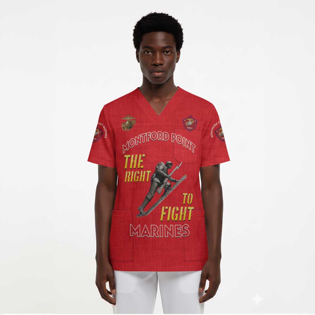 Montford Point Marines Scrub Top The Right To Fight - Red - African Pride
