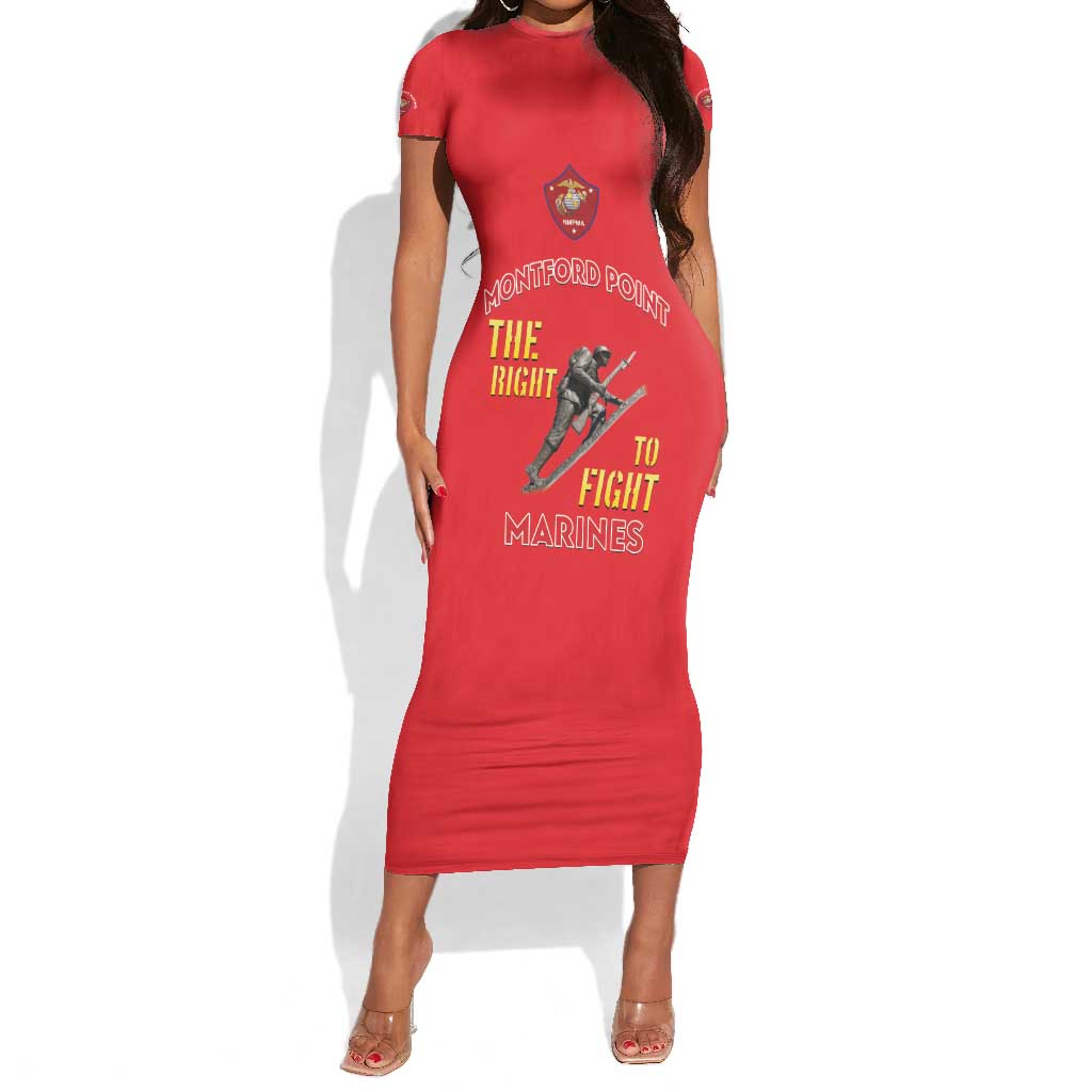 African American Heroes Short Sleeve Bodycon Dress Montford Point Marines - Red - African Pride