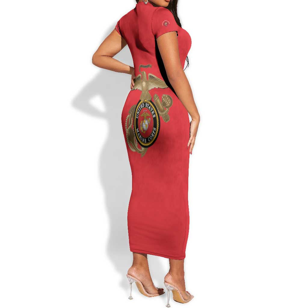 African American Heroes Short Sleeve Bodycon Dress Montford Point Marines - Red - African Pride