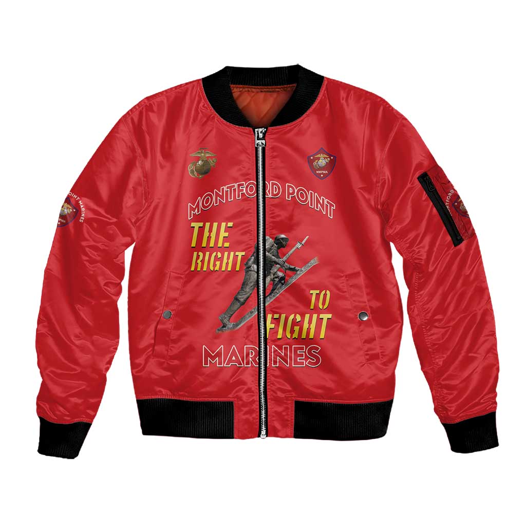 African American Heroes Sleeve Zip Bomber Jacket Montford Point Marines - Red - African Pride