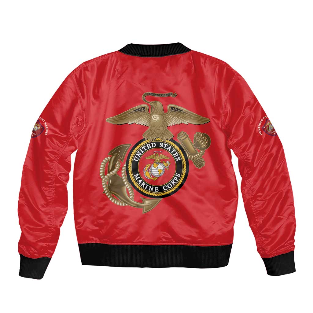 African American Heroes Sleeve Zip Bomber Jacket Montford Point Marines - Red - African Pride
