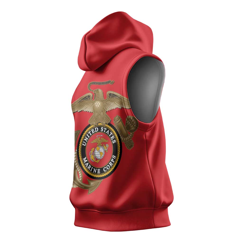 African American Heroes Sleeveless Hoodie Montford Point Marines - Red - African Pride
