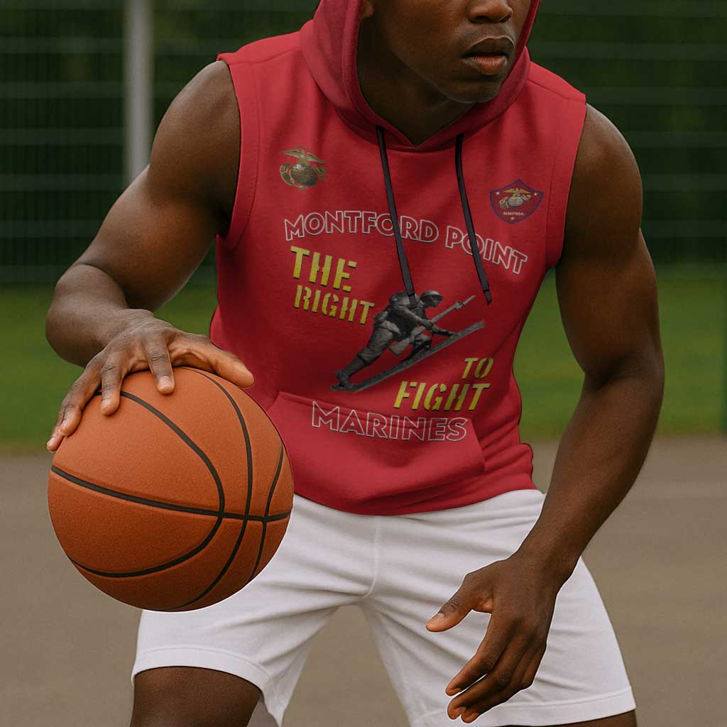 African American Heroes Sleeveless Hoodie Montford Point Marines - Red - African Pride